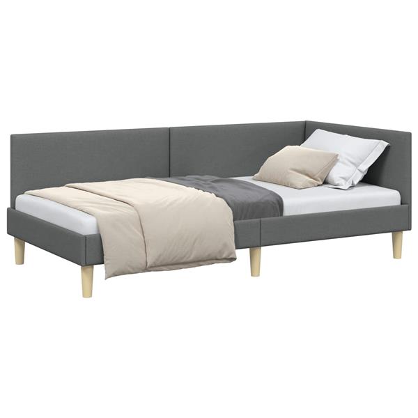 Grote foto vidaxl hoekbedframe donkergrijs 90 cm x 190 cm stof en multiplex antiek en kunst stoelen en banken