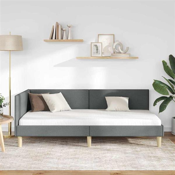 Grote foto vidaxl hoekbedframe donkergrijs 90 cm x 190 cm stof en multiplex antiek en kunst stoelen en banken