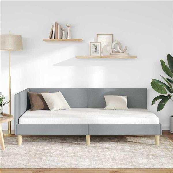 Grote foto vidaxl hoekbedframe lichtgrijs 90 cm x 190 cm stof en multiplex antiek en kunst stoelen en banken