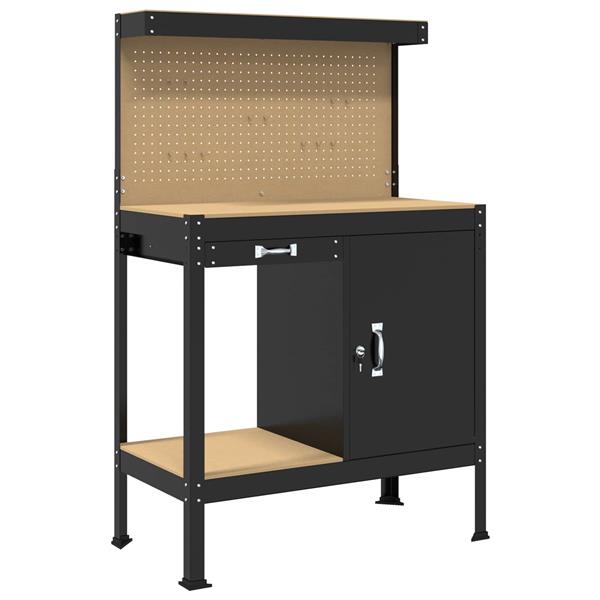 Grote foto vidaxl werkbanken met lade zwart 90 x 49 x 141 cm bewerkt hout doe het zelf en verbouw werkbanken