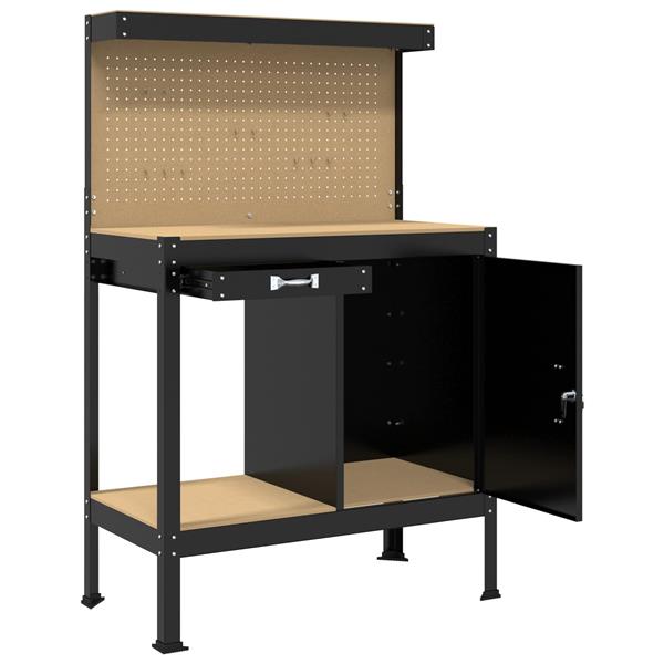 Grote foto vidaxl werkbanken met lade zwart 90 x 49 x 141 cm bewerkt hout doe het zelf en verbouw werkbanken