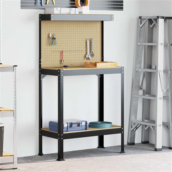 Grote foto vidaxl werkbanken met plank zwart 81 x 41 x 145 cm bewerkt hout doe het zelf en verbouw werkbanken