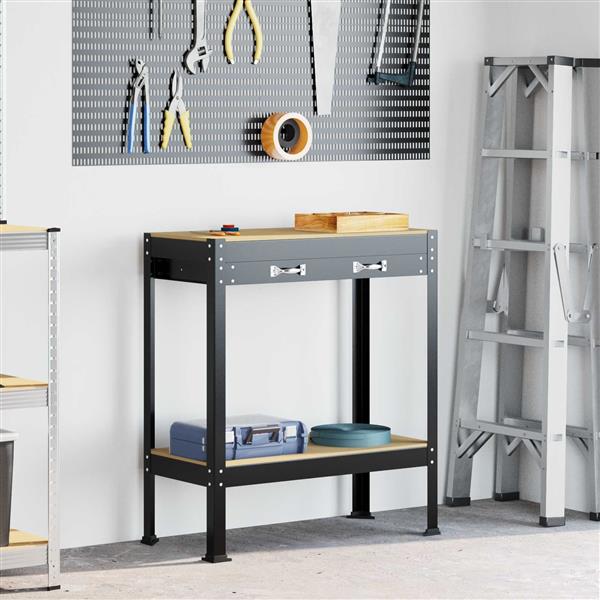 Grote foto vidaxl werkbanken met lade zwart 80 x 40 x 91 cm bewerkt hout doe het zelf en verbouw werkbanken