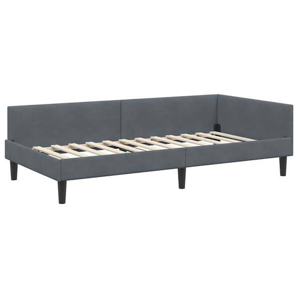 Grote foto vidaxl hoekbedframe donkergrijs 90 cm x 190 cm velvetenplywood antiek en kunst stoelen en banken