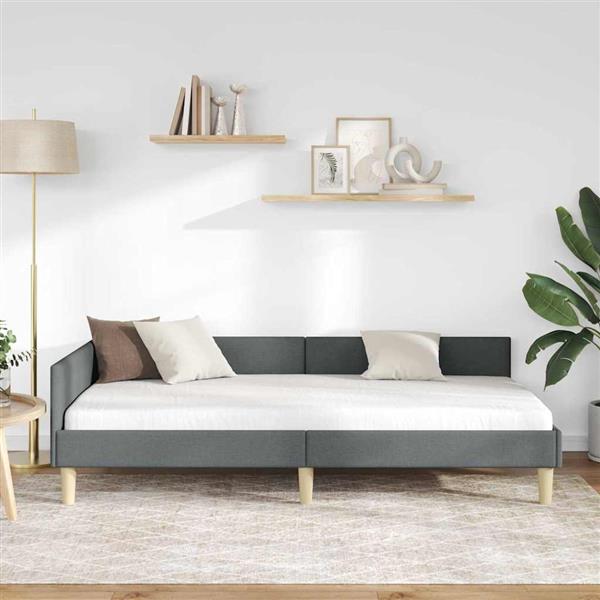 Grote foto vidaxl hoekbedframe met hoofdeinde donkergrijs 100 x 200 cm stof antiek en kunst stoelen en banken