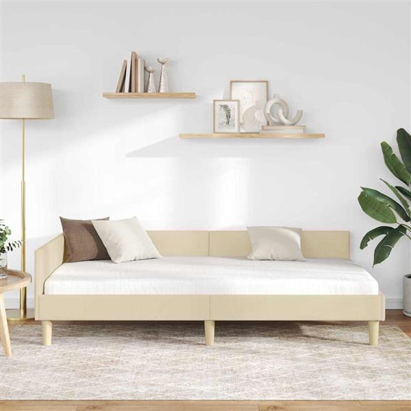 Grote foto vidaxl hoekbedframe met hoofdeinde cr me 90 x 200 cm stof antiek en kunst stoelen en banken