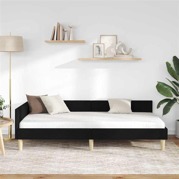 Grote foto vidaxl hoekbedframe met hoofdeinde zwart 90 x 200 cm stof antiek en kunst stoelen en banken