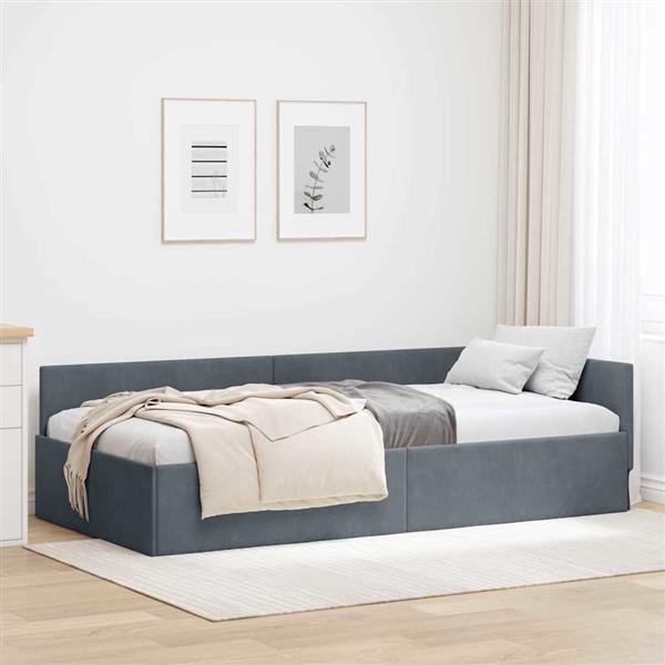 Grote foto vidaxl hoekbedframe donkergrijs 100 cm x 200 cm polyester en multiplex antiek en kunst stoelen en banken