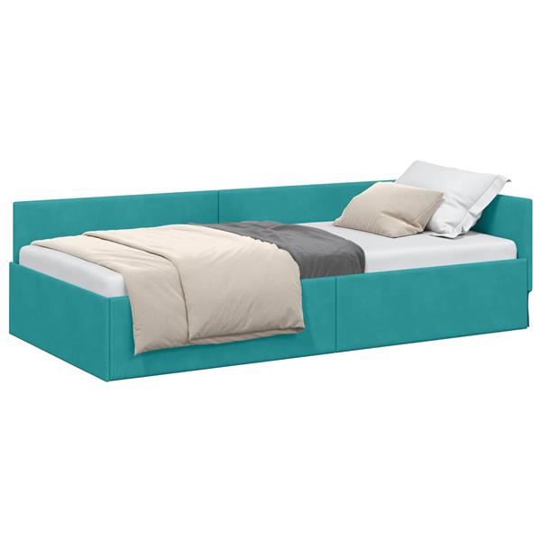Grote foto vidaxl hoekbedframe turquoise 90 cm x 200 cm polyester en multiplex antiek en kunst stoelen en banken