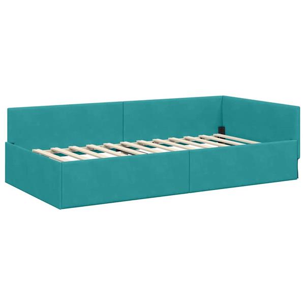 Grote foto vidaxl hoekbedframe turquoise 90 cm x 200 cm polyester en multiplex antiek en kunst stoelen en banken