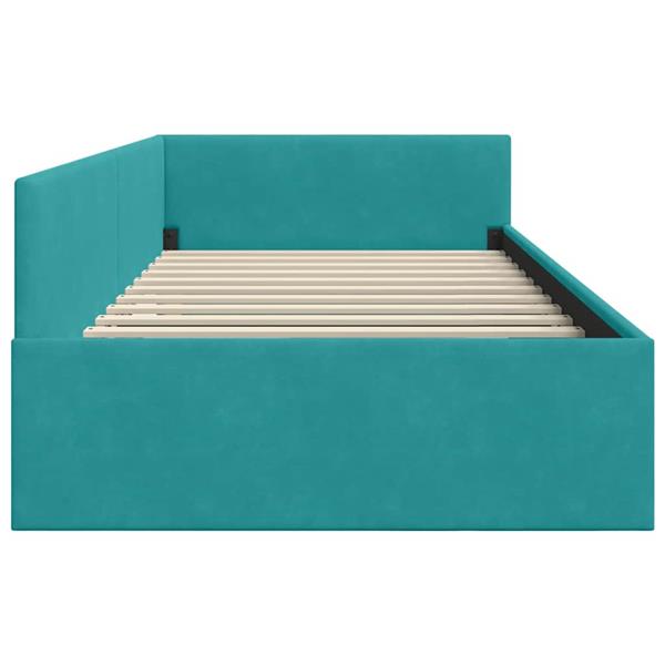Grote foto vidaxl hoekbedframe turquoise 90 cm x 200 cm polyester en multiplex antiek en kunst stoelen en banken