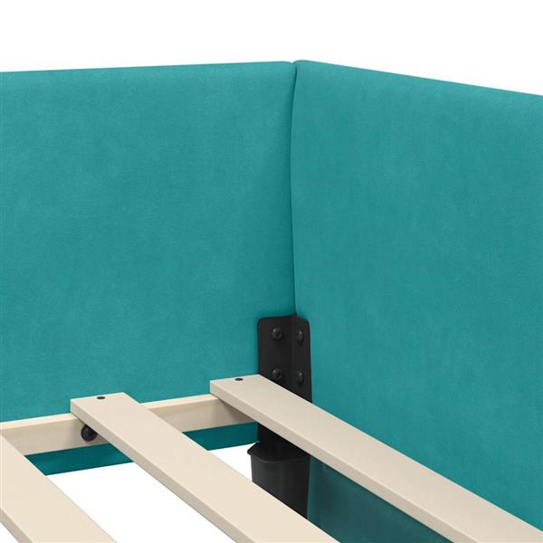 Grote foto vidaxl hoekbedframe turquoise 90 cm x 200 cm polyester en multiplex antiek en kunst stoelen en banken