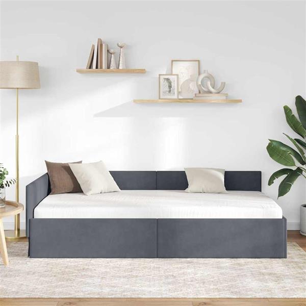Grote foto vidaxl hoekbedframe donkergrijs 90 cm x 200 cm polyester en multiplex antiek en kunst stoelen en banken