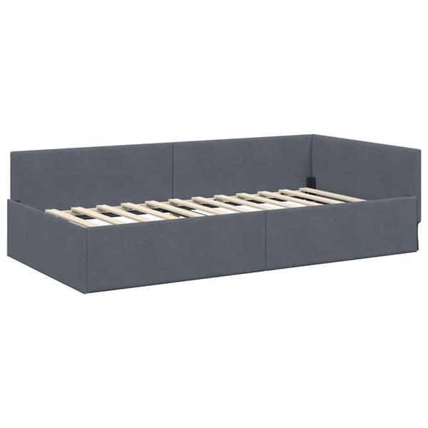 Grote foto vidaxl hoekbedframe donkergrijs 90 cm x 190 cm polyester en multiplex antiek en kunst stoelen en banken