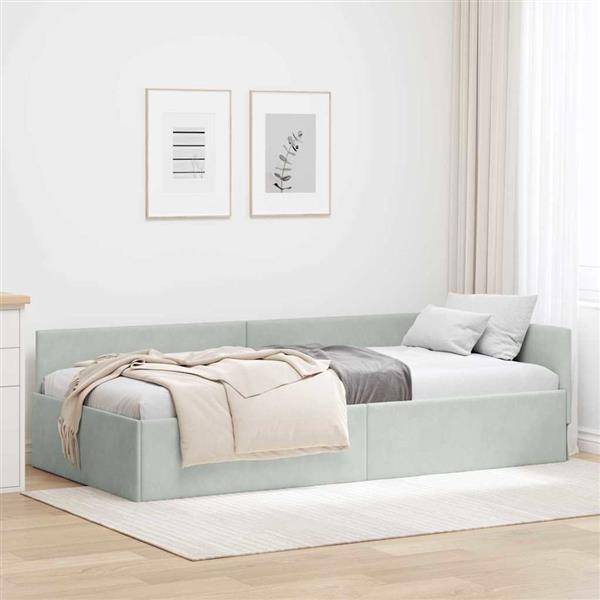 Grote foto vidaxl hoekbedframe lichtgrijs 90 cm x 190 cm polyester en multiplex antiek en kunst stoelen en banken