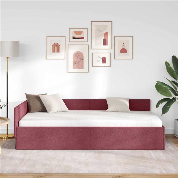 Grote foto vidaxl hoekbedframe met hoofdeinde wijnrood 90 cm x 200 cm fluweel antiek en kunst stoelen en banken