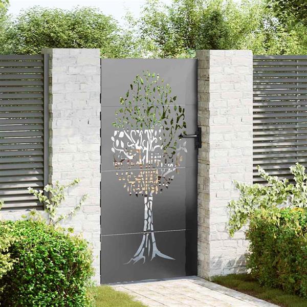 Grote foto vidaxl tuinpoort met slot zwart 85 x 200 cm poedergecoat staal tuin en terras hekken en schuttingen