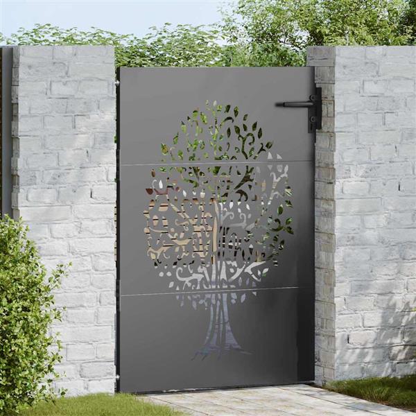 Grote foto vidaxl tuinpoort met slot zwart 85 x 150 cm poedergecoat staal tuin en terras hekken en schuttingen