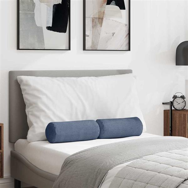 Grote foto vidaxl bolster kussens 2 stuks blauw 15 x 40 cm cordstof huis en inrichting woningdecoratie