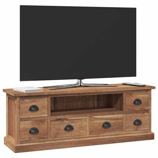 Grote foto vidaxl tv standaard met lade naturel 110 x 30 x 40 cm massief teakhout huis en inrichting overige
