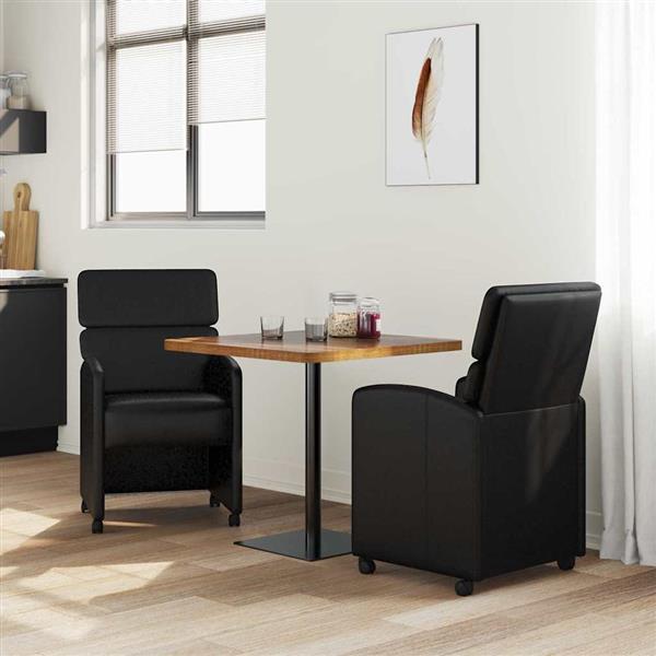 Grote foto vidaxl dining stoelen met wielen 2 pcs zwart 58 x 65 x 98 cm kunstleer huis en inrichting stoelen