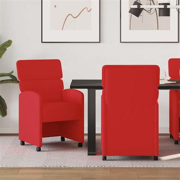 Grote foto vidaxl dining stoelen met wielen 2 pcs rood 58 x 65 x 98 cm kunstleer huis en inrichting stoelen