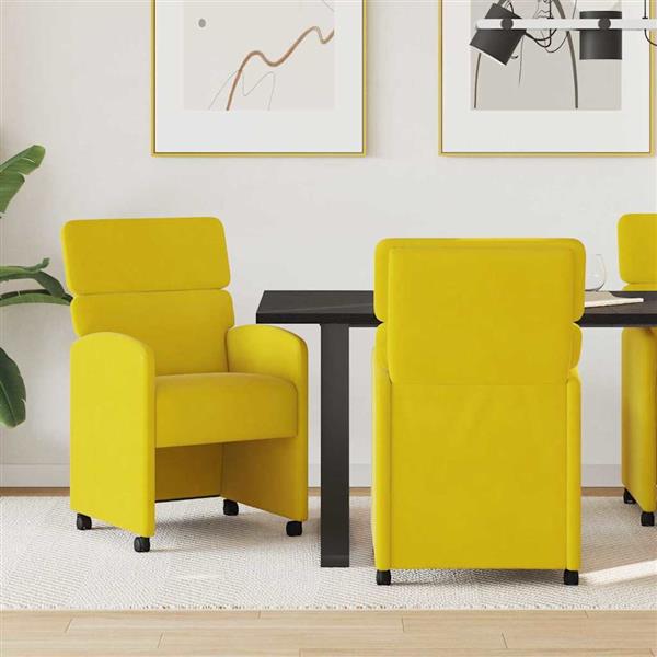Grote foto vidaxl dining stoelen met wielen 2 pcs geel 58 x 65 x 98 cm fluweel huis en inrichting stoelen