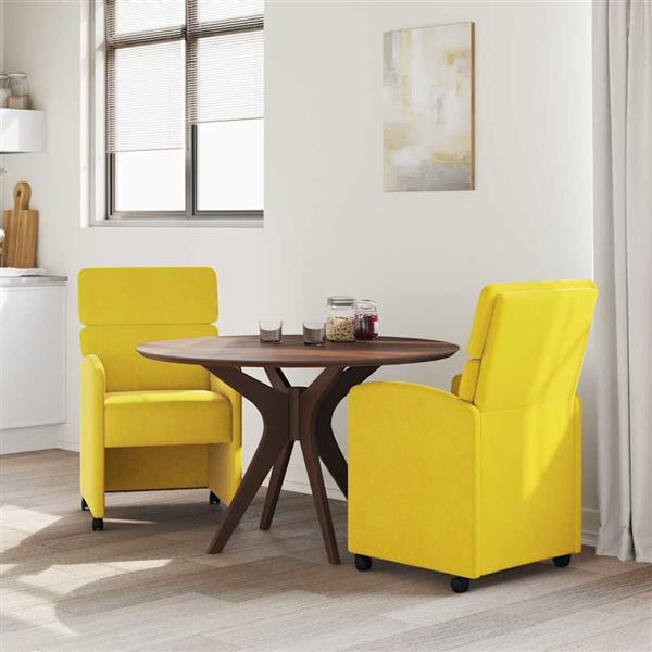 Grote foto vidaxl dining stoelen met wielen 2 pcs geel 58 x 65 x 98 cm fluweel huis en inrichting stoelen