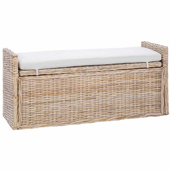 Grote foto vidaxl opslagbank met kussen naturel 110 x 40 x 50 cm rattan huis en inrichting overige huis en inrichting