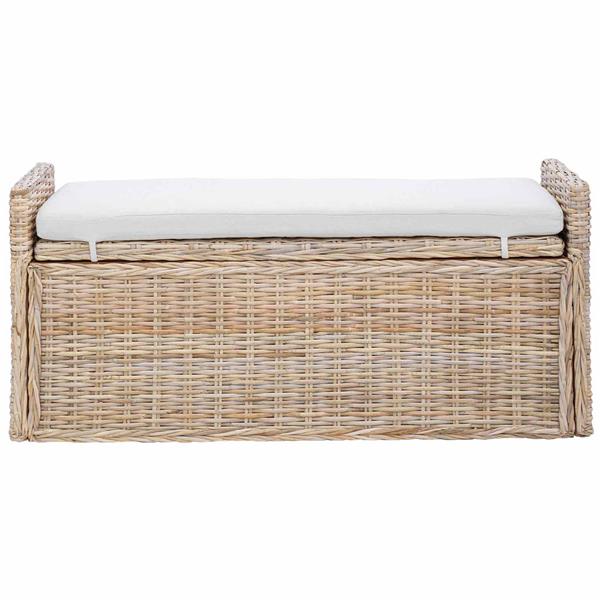 Grote foto vidaxl opslagbank met kussen naturel 110 x 40 x 50 cm rattan huis en inrichting overige huis en inrichting