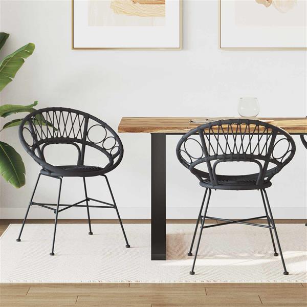 Grote foto vidaxl eetkamerstoel 2 pcs zwart 49 x 51 x 81 cm riet en ijzer huis en inrichting stoelen