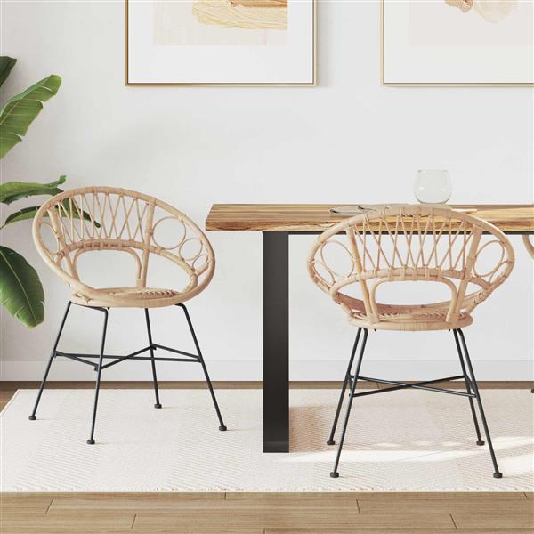 Grote foto vidaxl eetkamerstoel 2 pcs naturel 49 x 51 x 81 cm riet en ijzer huis en inrichting stoelen