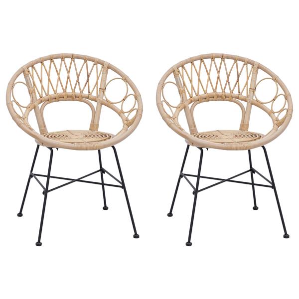 Grote foto vidaxl eetkamerstoel 2 pcs naturel 49 x 51 x 81 cm riet en ijzer huis en inrichting stoelen