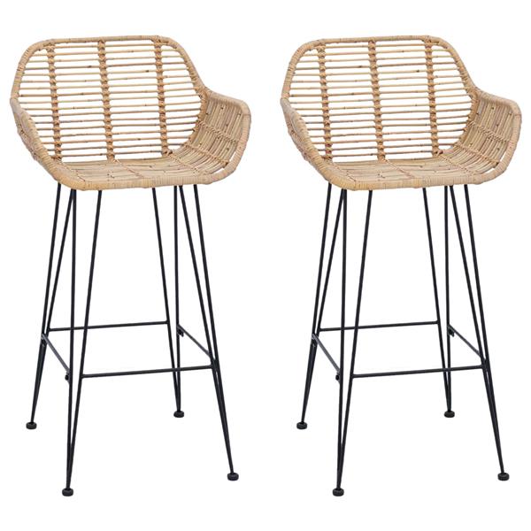 Grote foto vidaxl barkruk 2 pcs naturel 55 x 52 x 92 cm riet en ijzer huis en inrichting krukken en barkrukken