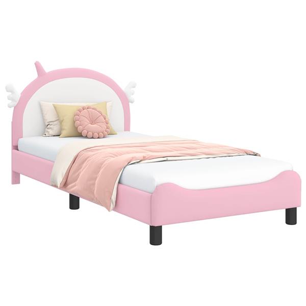 Grote foto vidaxl bedframe voor kinderen met hoofdbord roze 90 x 200 cm pu antiek en kunst stoelen en banken