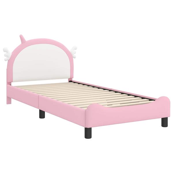 Grote foto vidaxl bedframe voor kinderen met hoofdbord roze 90 x 190 cm pu antiek en kunst stoelen en banken