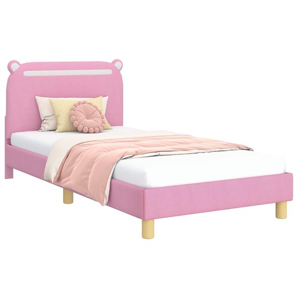 Grote foto vidaxl bedframe voor kinderen met hoofdbord roze 90 x 200 cm stof antiek en kunst stoelen en banken