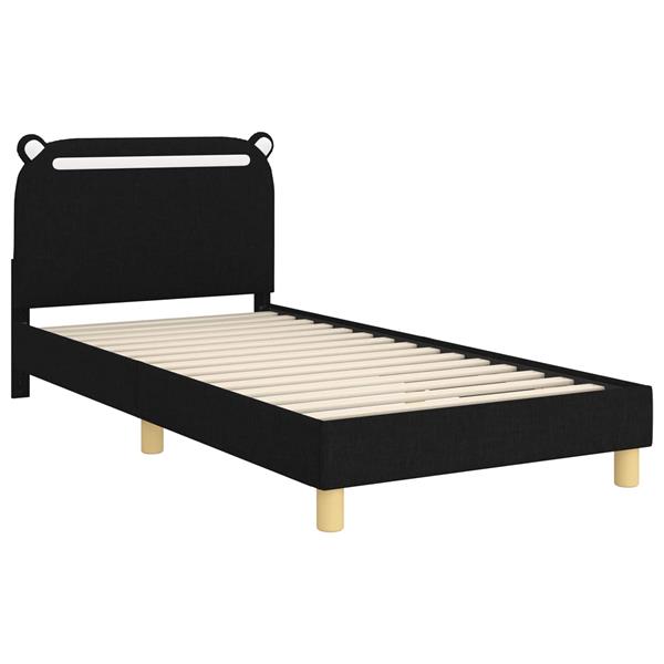 Grote foto vidaxl bedframe voor kinderen met hoofdbord zwart 90 x 200 cm stof antiek en kunst stoelen en banken
