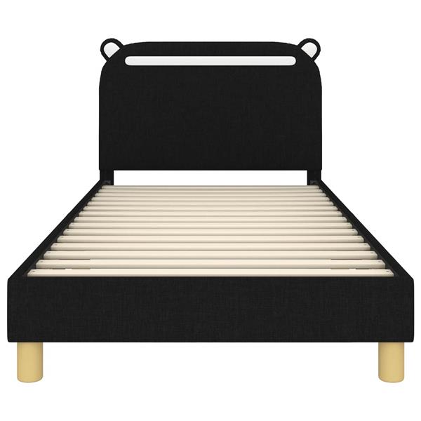 Grote foto vidaxl bedframe voor kinderen met hoofdbord zwart 80 x 200 cm stof antiek en kunst stoelen en banken