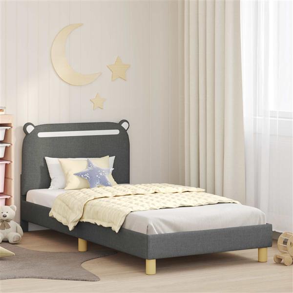 Grote foto vidaxl bedframe voor kinderen met hoofdbord donkergrijs 80 x 200 cm antiek en kunst stoelen en banken