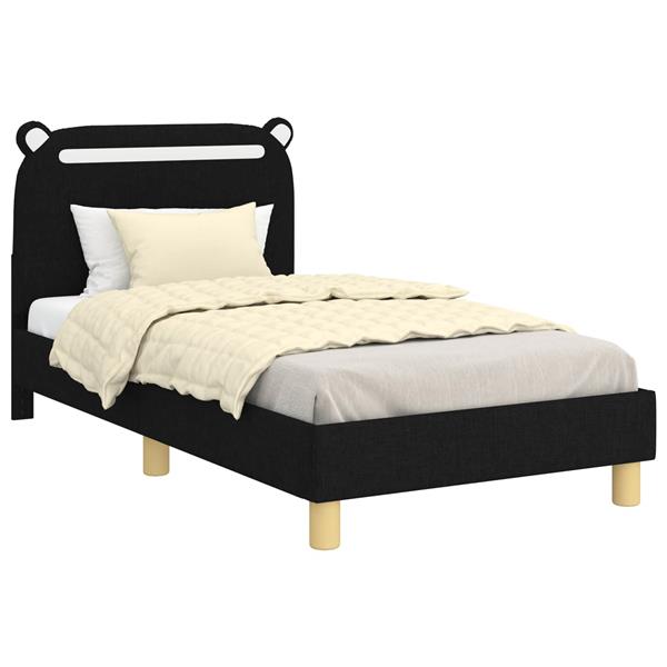 Grote foto vidaxl bedframe voor kinderen met hoofdbord zwart 80 x 160 cm stof antiek en kunst stoelen en banken