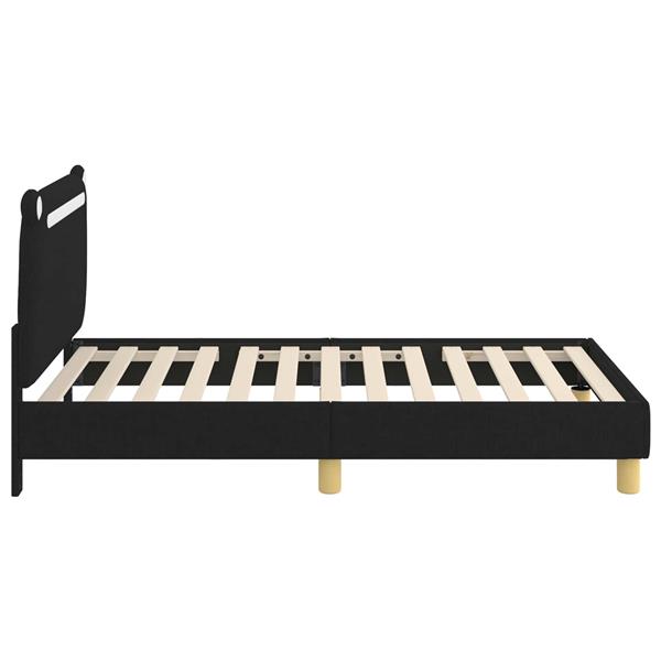 Grote foto vidaxl bedframe voor kinderen met hoofdbord zwart 80 x 160 cm stof antiek en kunst stoelen en banken