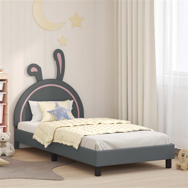 Grote foto vidaxl bedframe voor kinderen met hoofdbord lichtgrijs 80 x 200 cm pu antiek en kunst stoelen en banken