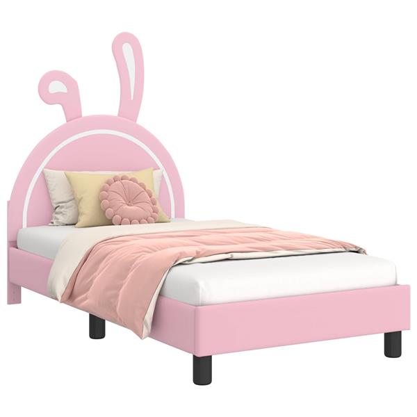 Grote foto vidaxl bedframe voor kinderen met hoofdbord roze 80 x 160 cm pu antiek en kunst stoelen en banken