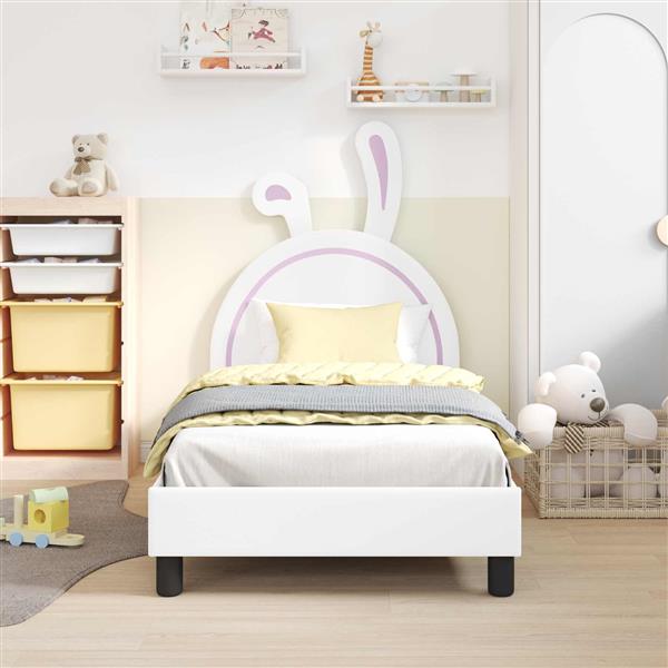 Grote foto vidaxl bedframe voor kinderen met hoofdbord wit 80 x 160 cm pu antiek en kunst stoelen en banken