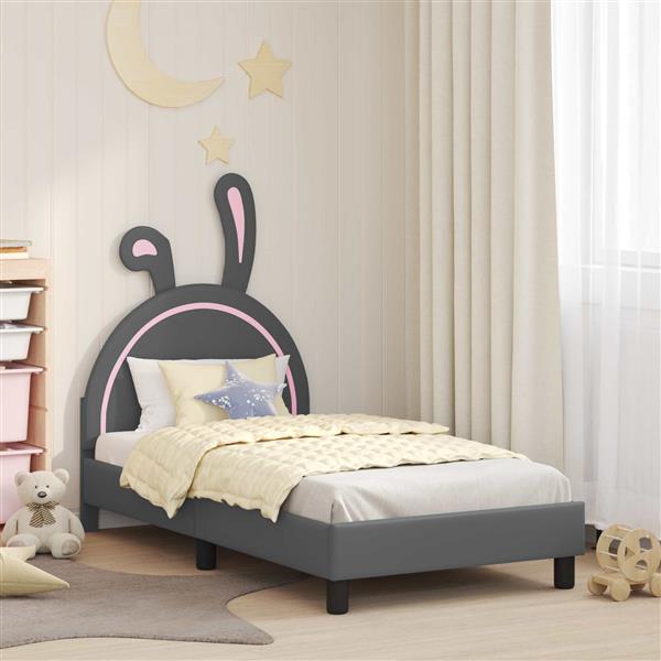 Grote foto vidaxl bedframe voor kinderen met hoofdbord lichtgrijs 80 x 160 cm pu antiek en kunst stoelen en banken