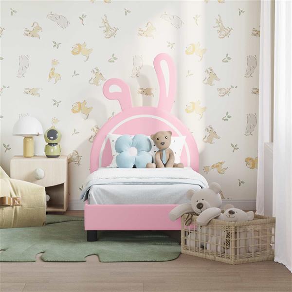Grote foto vidaxl peuterbedframe met hoofdbord met hoofdeinde roze 70 x 140 cm pu antiek en kunst stoelen en banken