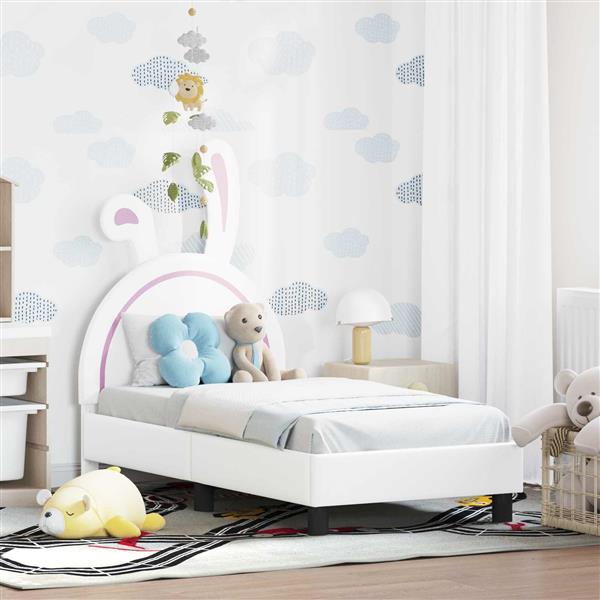 Grote foto vidaxl peuterbedframe met hoofdbord met hoofdeinde wit 70 x 140 cm pu antiek en kunst stoelen en banken