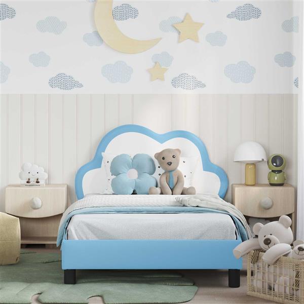 Grote foto vidaxl bedframe voor kinderen met hoofdbord blauw 90 x 190 cm pu antiek en kunst stoelen en banken