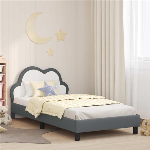 Grote foto vidaxl bedframe voor kinderen met hoofdbord lichtgrijs 80 x 200 cm pu antiek en kunst stoelen en banken